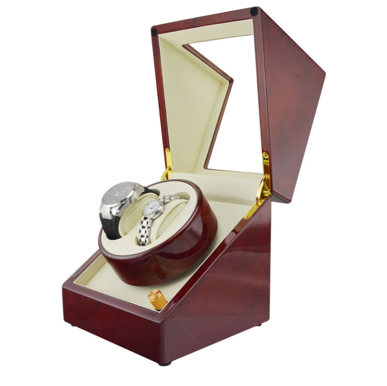 Cherry Red Two Watch Winder Box with Battery and Adaptor Powered