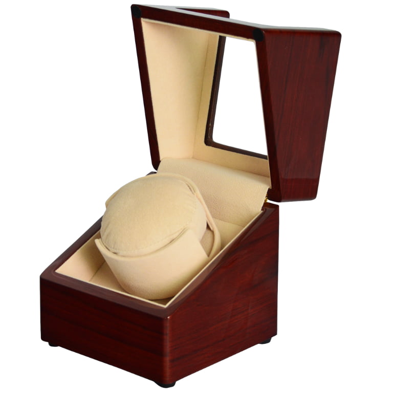 Mahogany Grain Single Watch Winder with High-Gloss Lacquered Finish