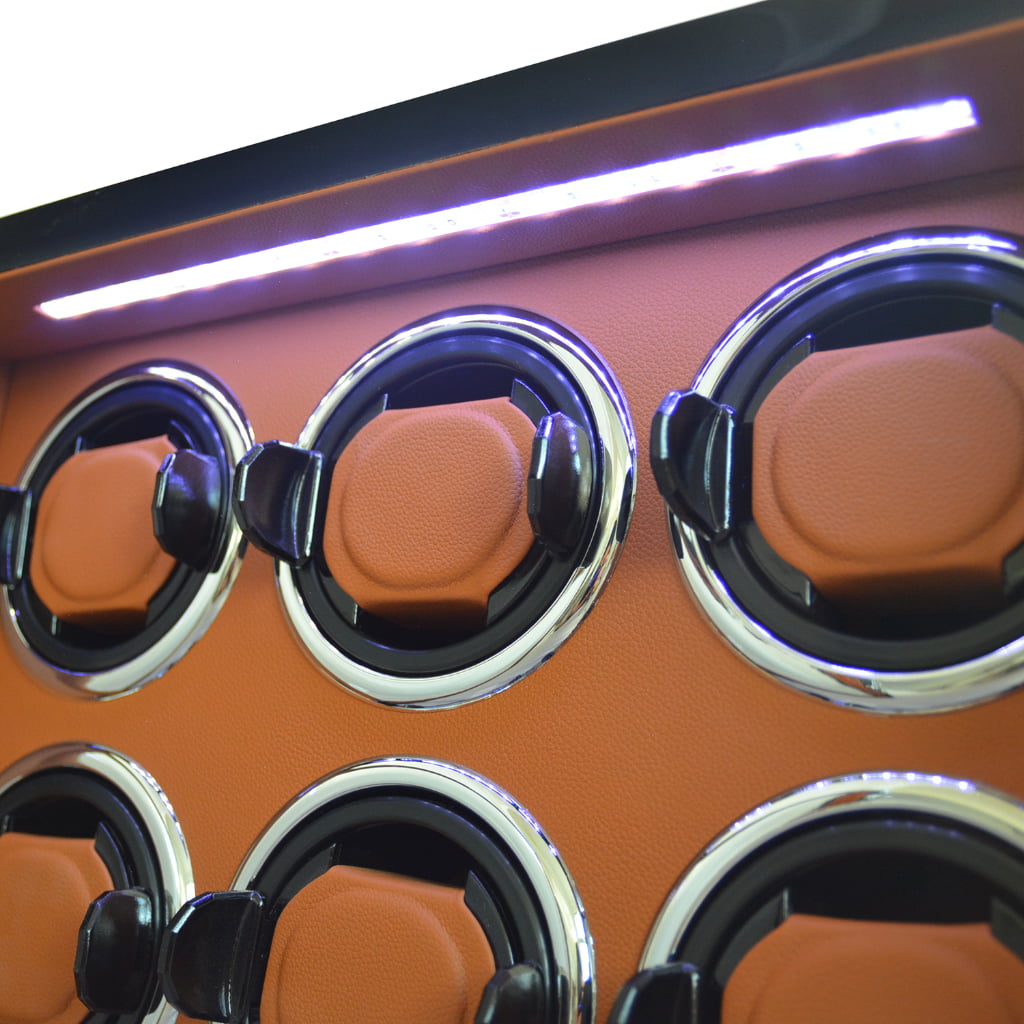 6 automatic watch winder case led light detail with PU leather interior