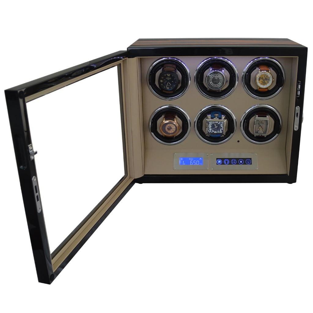 custom watch winder for 6 watches open with LED light