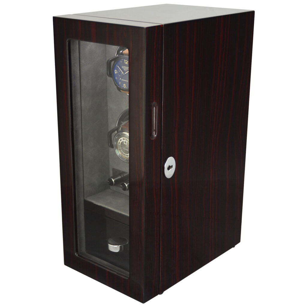 LED Double Watch Winder with Drawer and high glossy ebony exterior