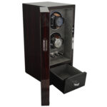 LED Double Watch Winder with Drawer and PU Leather interior