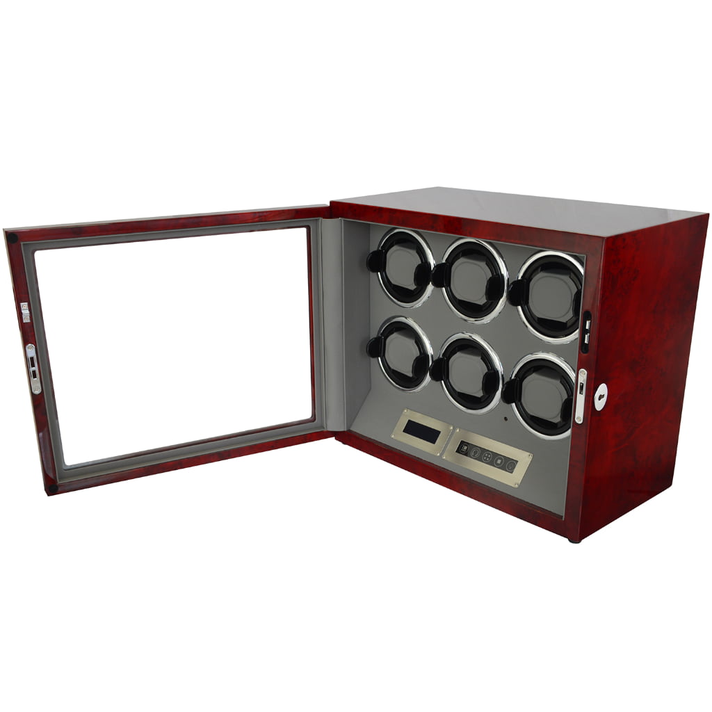 6 watch winder storage case open with PU leather interior