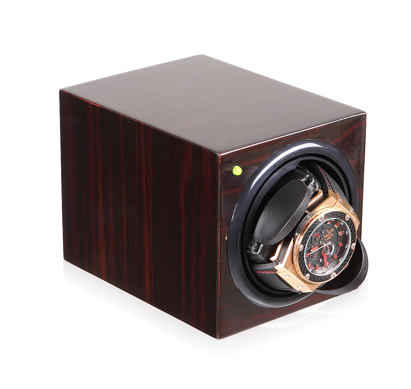 Single Compact Watch Winder with ebony grain exterior