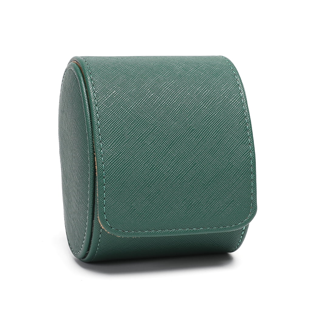 Green PU Leather Watch Roll with cross grain