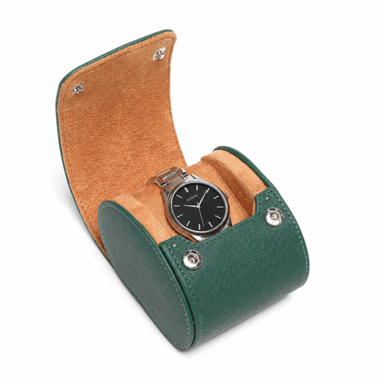 Green Cross-Grain PU Leather Watch Roll for Single Watch Storage