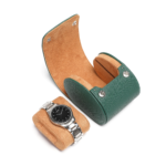 Green PU Leather Watch Roll with snap botton closure
