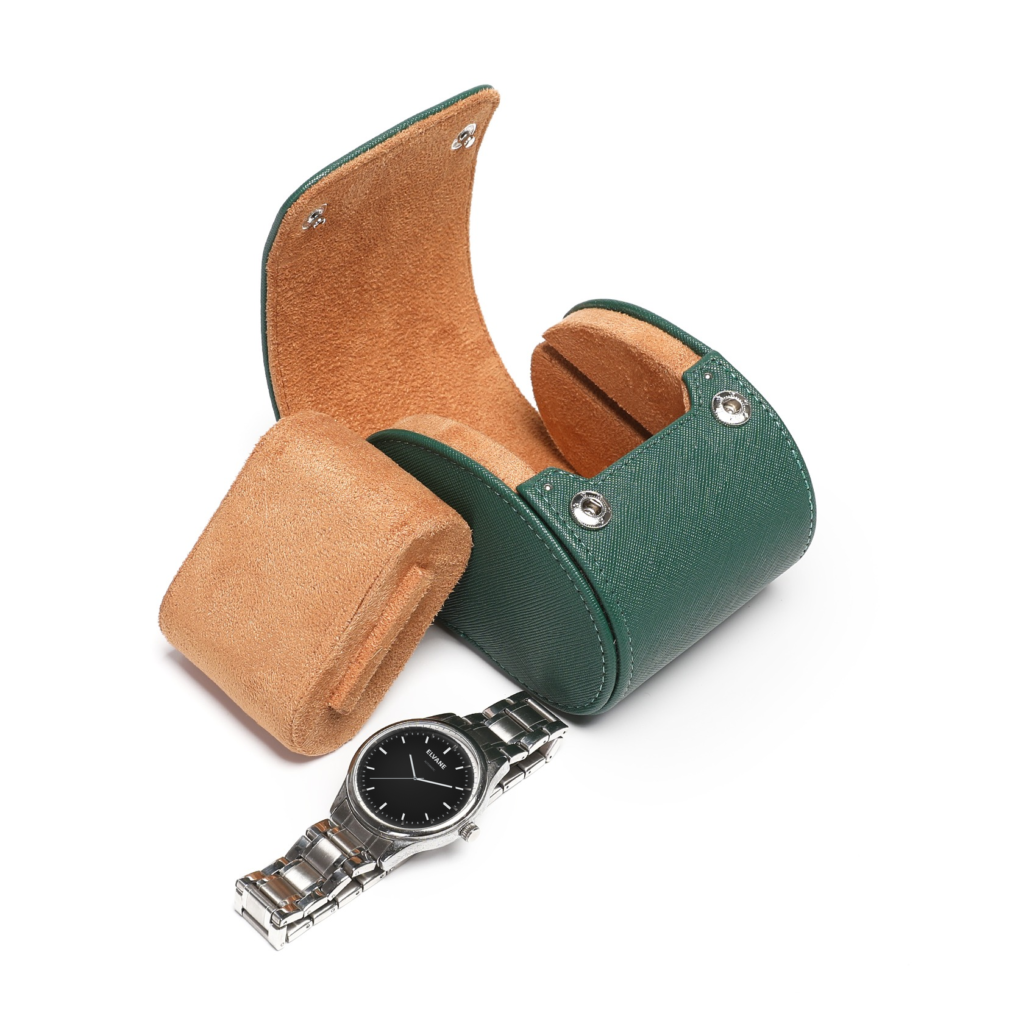 Green PU Leather Watch Roll for travel