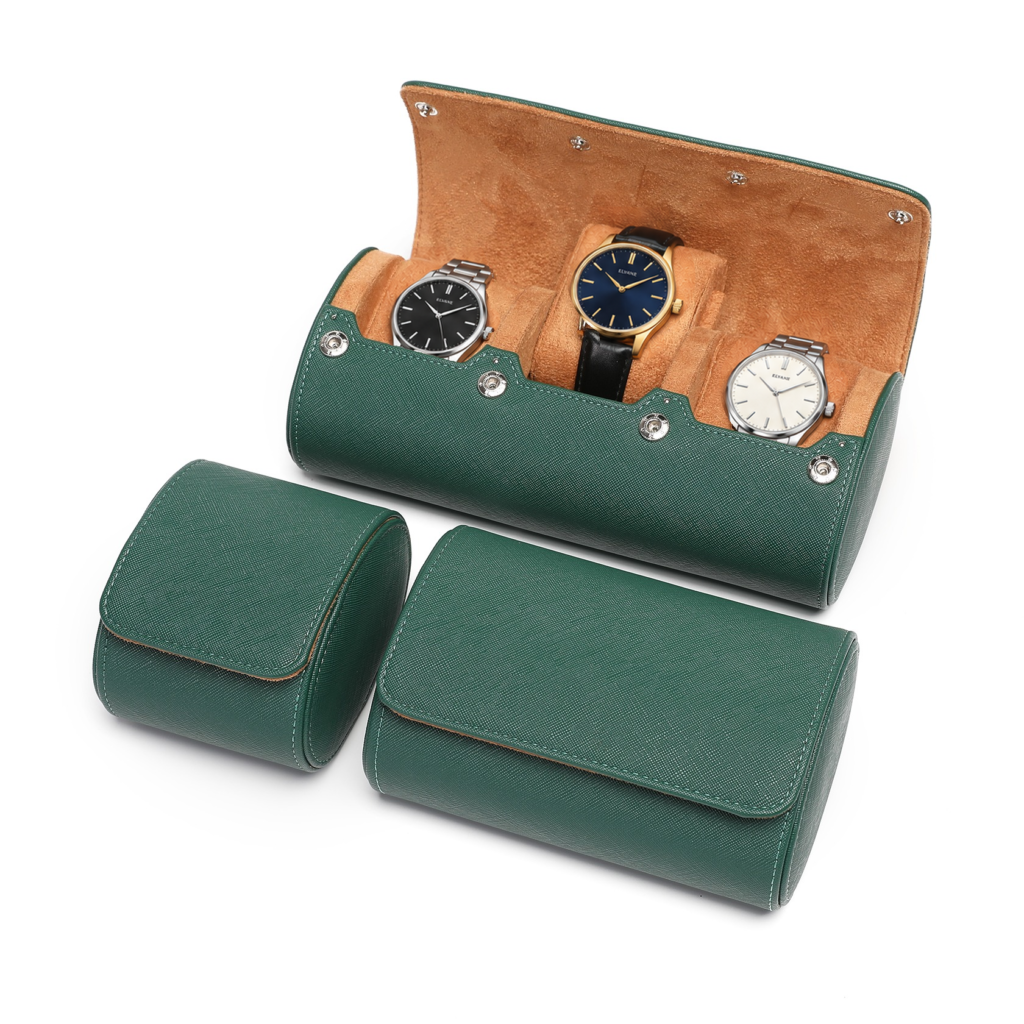 Green PU Leather Watch Roll with different sizes