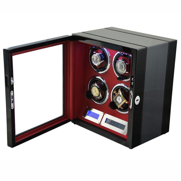 4 Slots Carbon Fiber Watch Winder with Remote Control