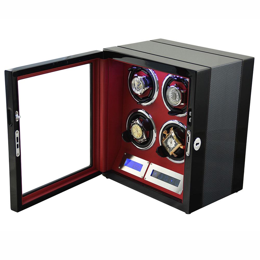 4 slots carbon fiber watch winder open with key lock