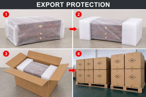 Four-layer export packaging for a private label jewelry box