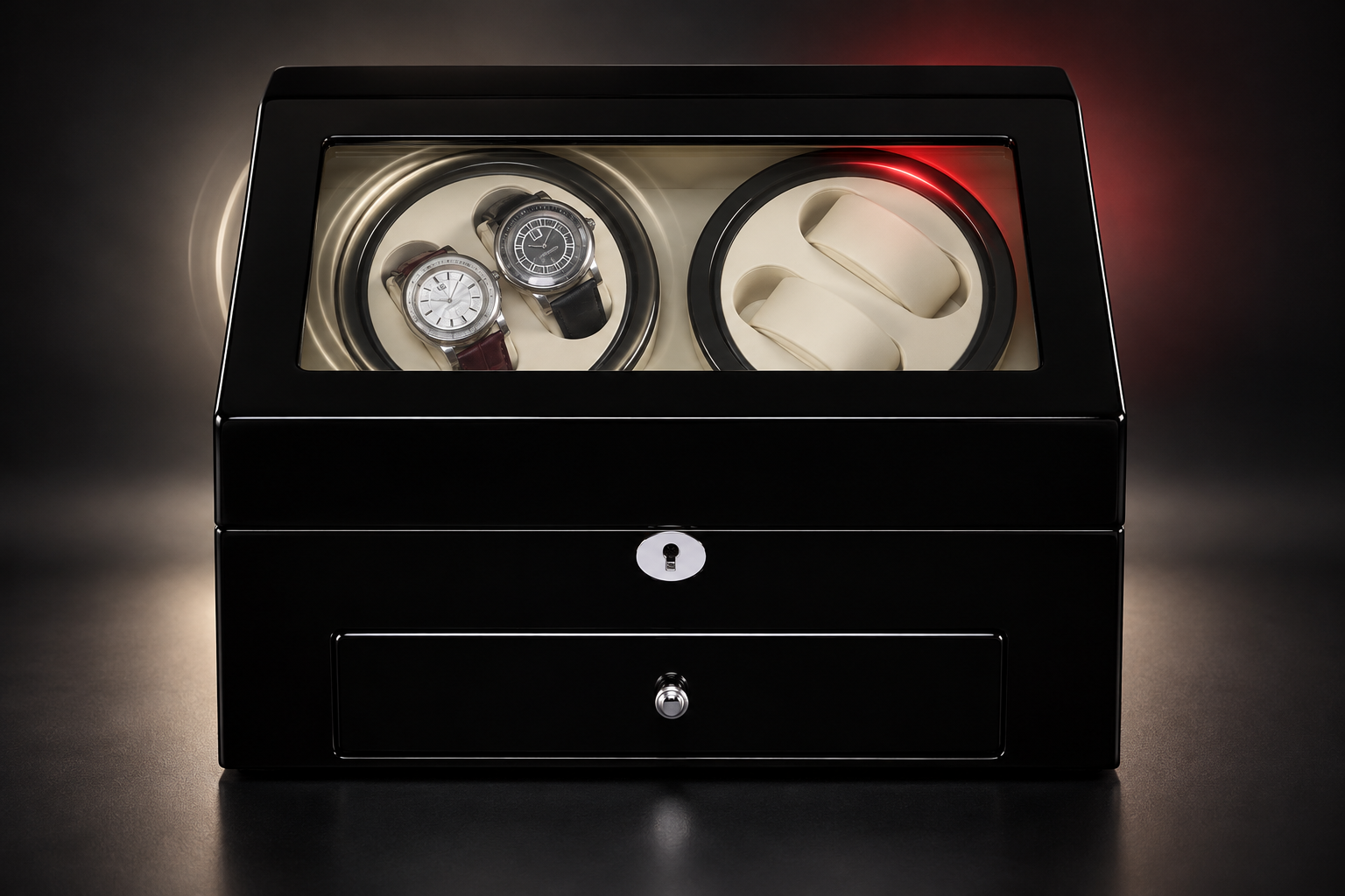 Ready-stock watch winder showing normal rotation and a holder area to inspect